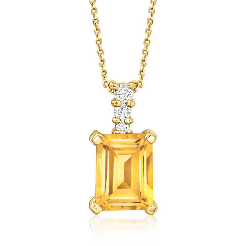 14kt yellow gold citrine pendant with diamond cluster top and rectangular-cut citrine
