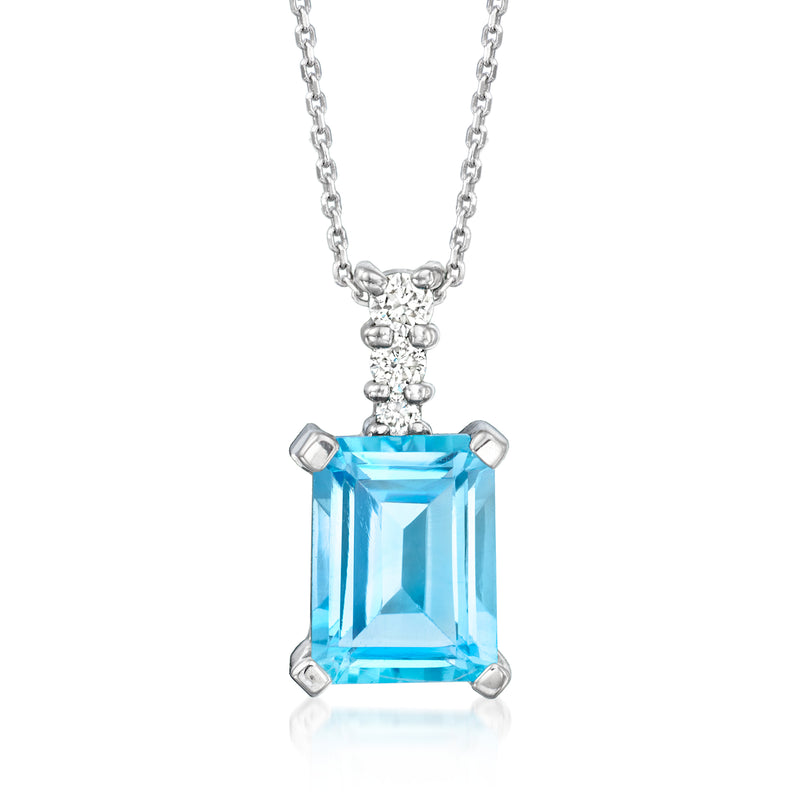 14kt white gold pendant necklace with octagon-cut Swiss blue topaz and diamond accents
