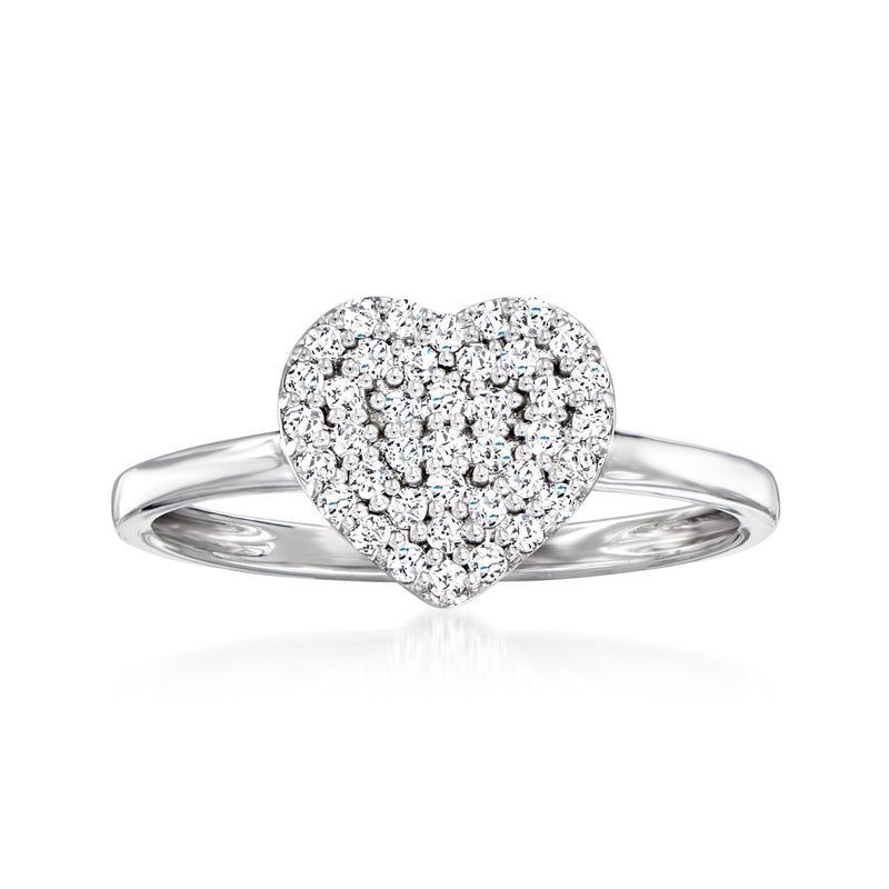 Pave diamond heart ring in 14kt white gold