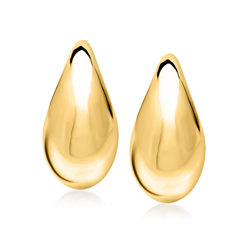 Polished teardrop yellow gold drop earrings with smooth curved front