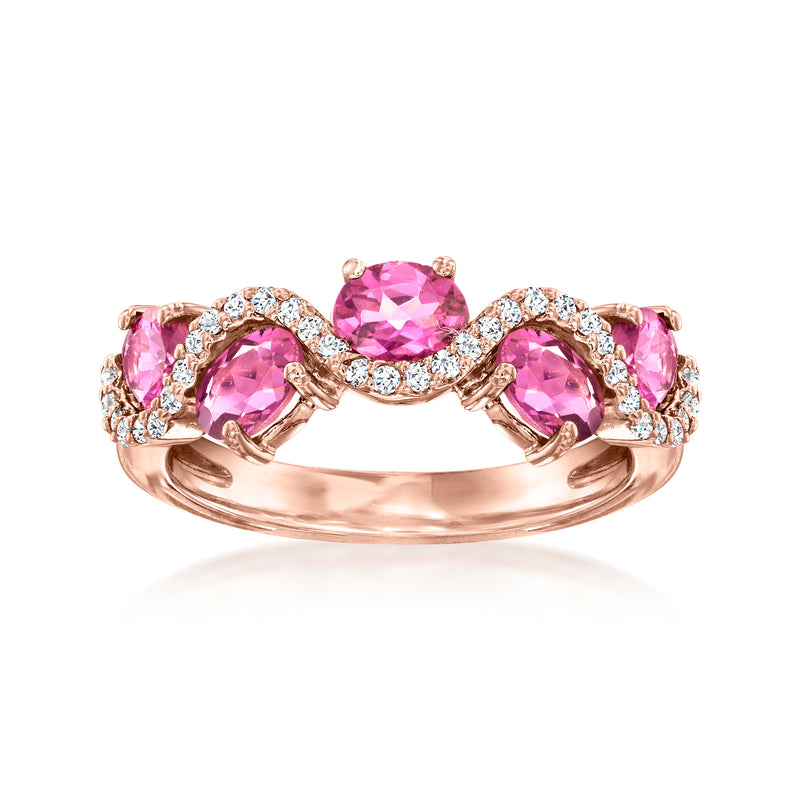Wavy pink topaz and diamond ring in 14kt rose gold