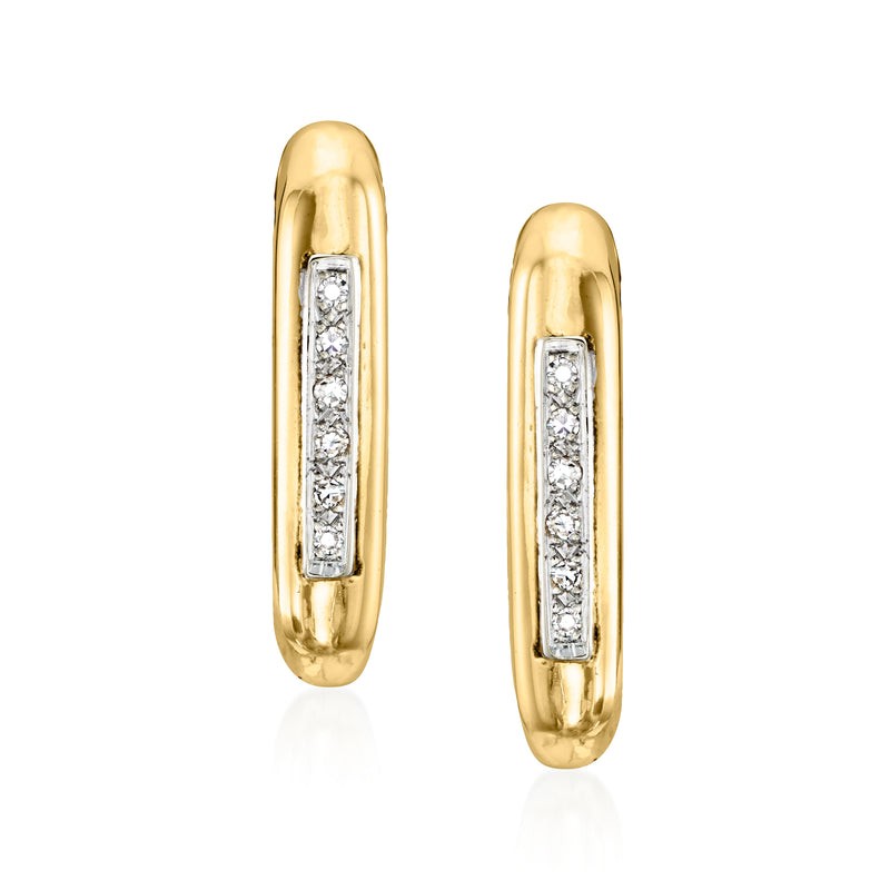 18kt yellow gold hoop earrings with rectangular diamond inset row