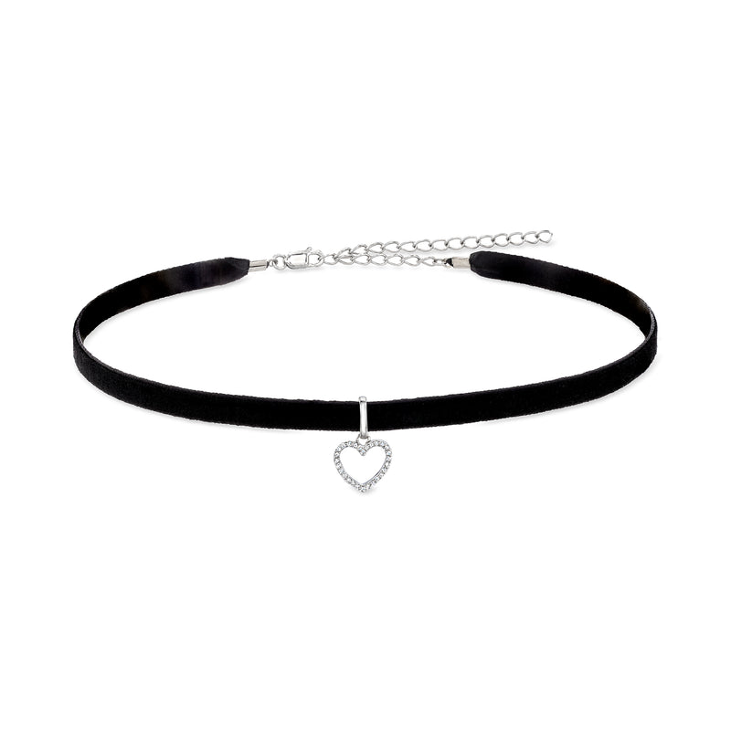 Black velvet choker necklace with sterling silver heart pendant