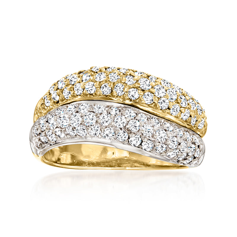 Vintage two-tone gold wavy diamond ring