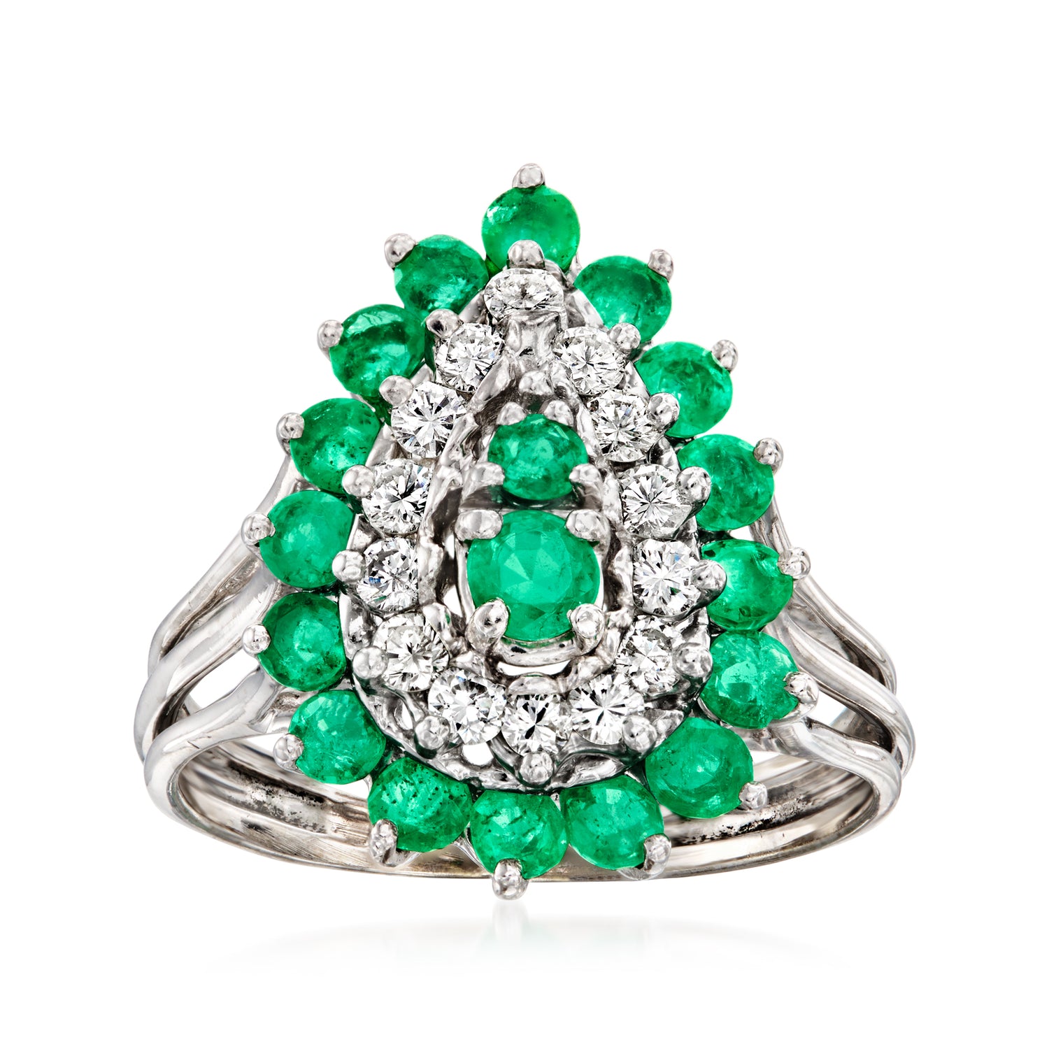 C. 1980 Vintage 1.40 ct. t.w. Emerald and .65 ct. t.w. Diamond Ring in 14kt White Gold