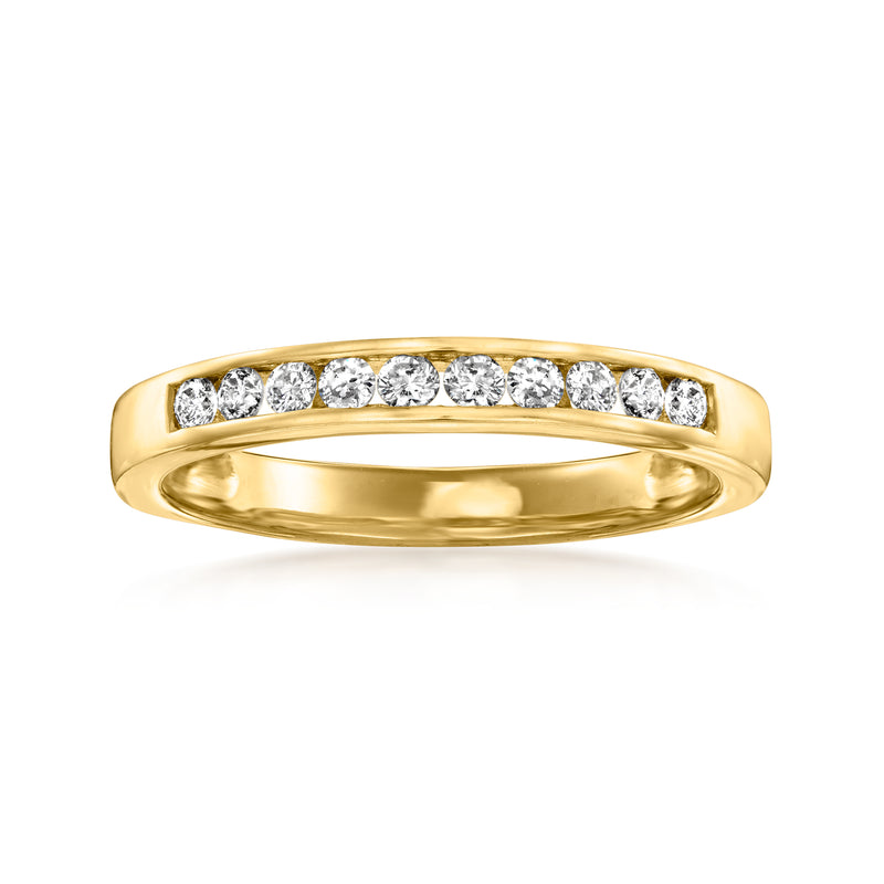 14kt yellow gold channel-set diamond wedding band with round stones