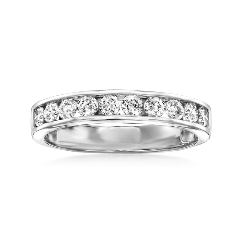 14kt white gold channel-set diamond wedding band with stone-lined top