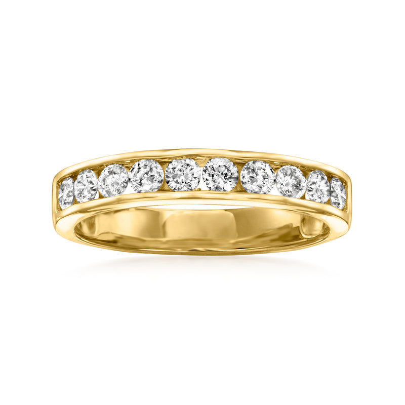 14kt yellow gold diamond channel-set wedding band with round stones