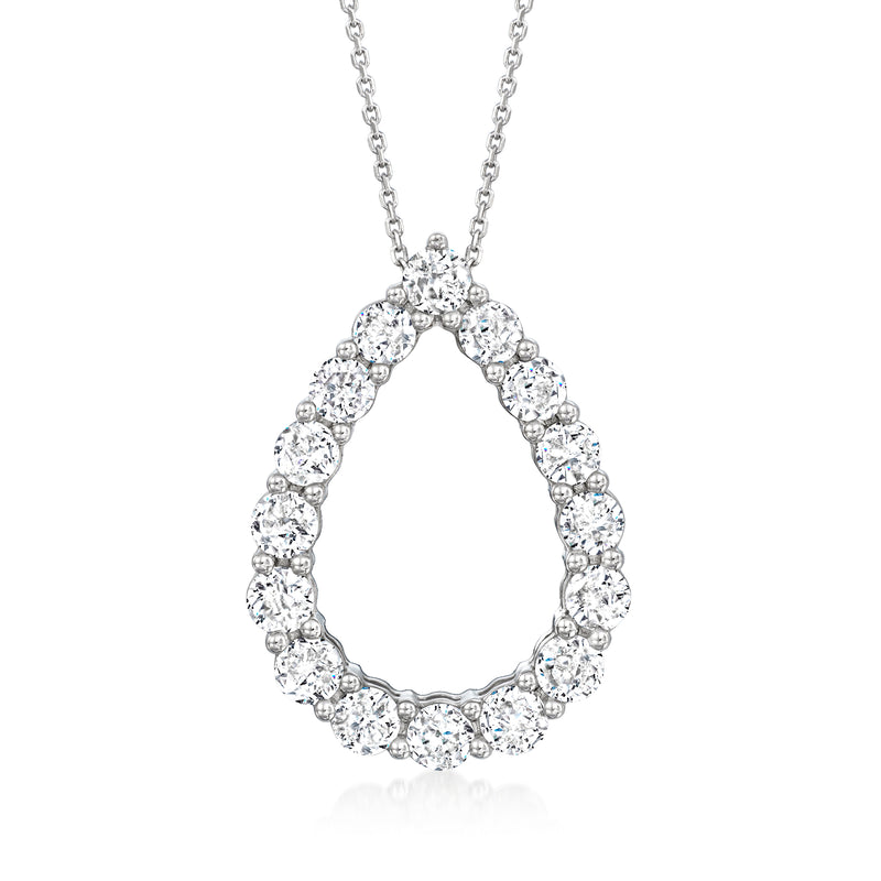 White gold necklace with diamond teardrop pendant, pear-shaped stones