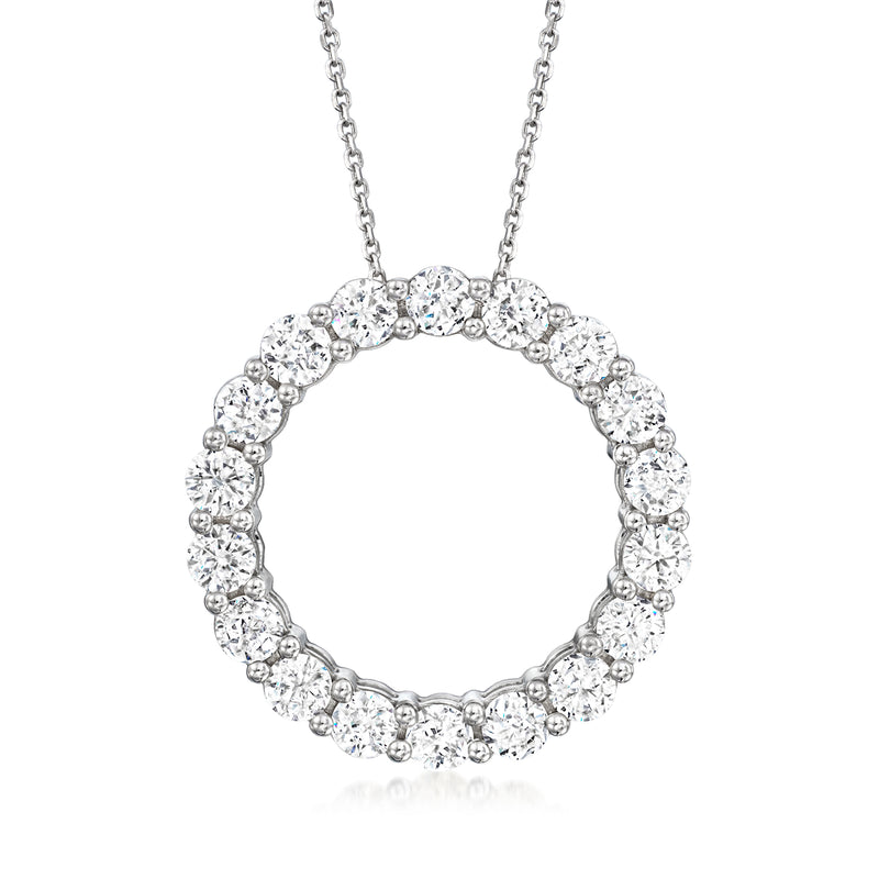 White gold diamond eternity circle pendant necklace with round stones and chain