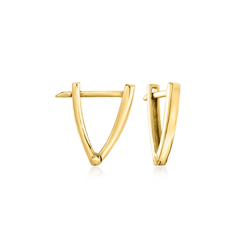 14kt yellow gold V-hoop earrings with open teardrop V shape