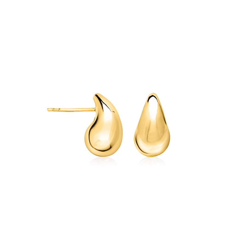 14kt yellow gold small teardrop stud earrings, polished drop on post