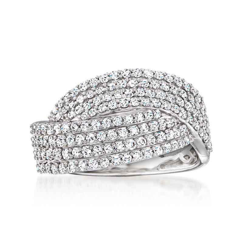 Crisscross diamond ring in 14kt white gold with round pave stones