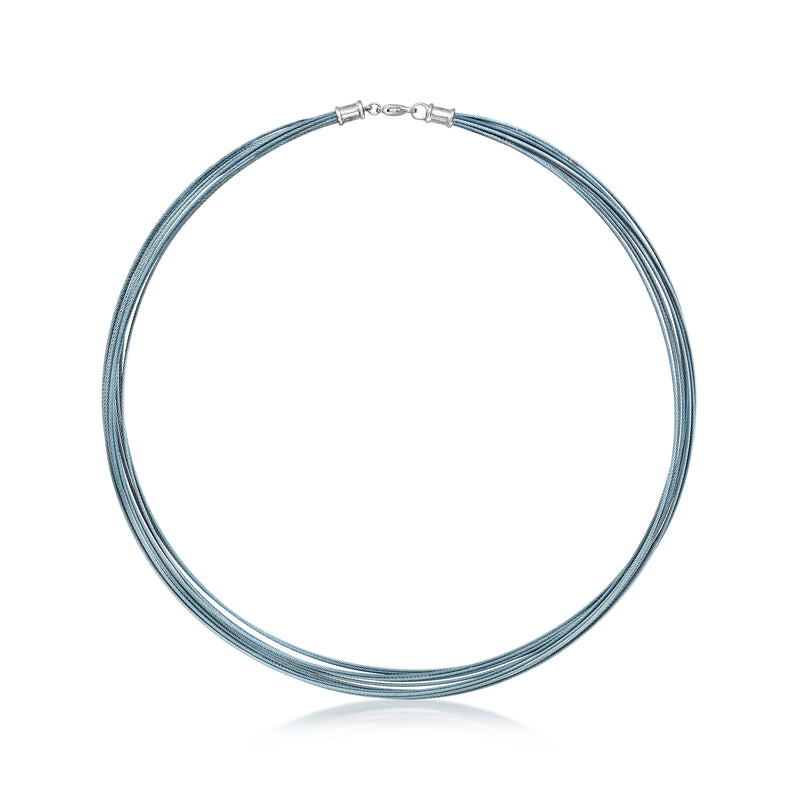 Caribbean blue cable necklace with silver multi-strand design and clasp