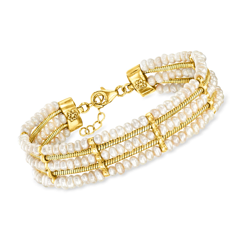 Multi-row cultured pearl bracelet with 18kt gold over sterling clasp and star accents