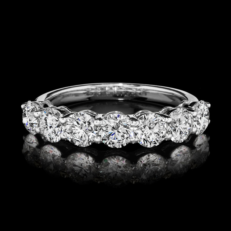 Seven-stone diamond ring in 14k white gold, front view with seven round diamonds