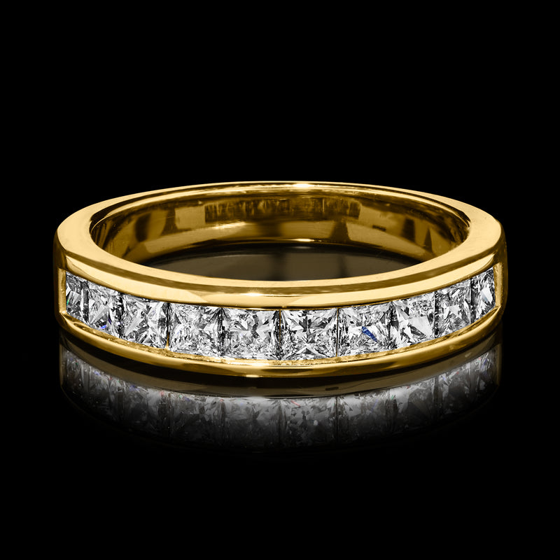 14kt yellow gold channel-set diamond band ring with stones set across the top