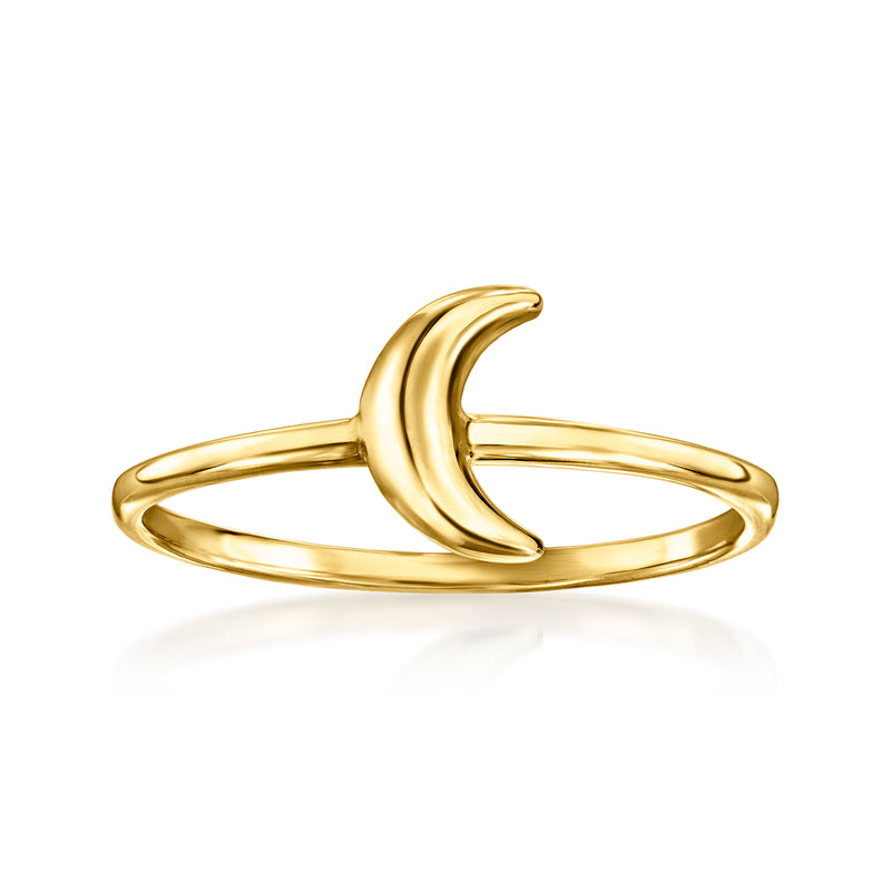 10kt yellow gold moon ring with curved crescent bezel
