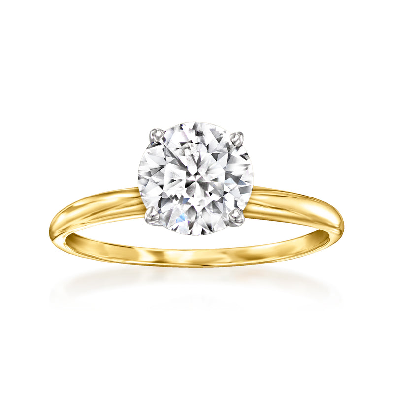 14kt yellow gold solitaire ring with round lab-grown diamond and prong setting