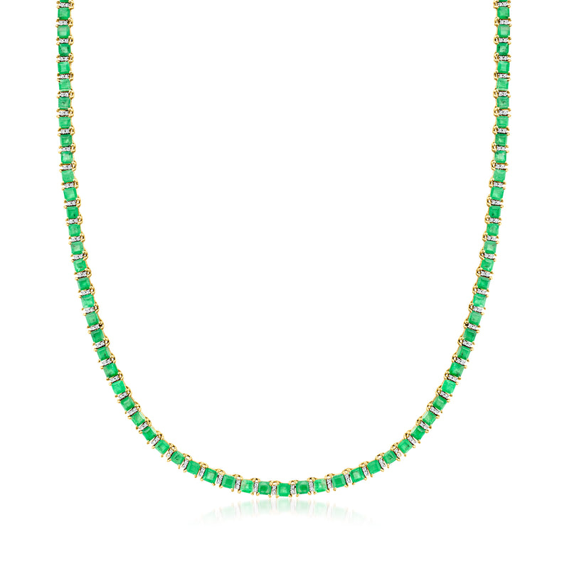 Emerald tennis necklace with small gold links and green gemstone stations, single strand