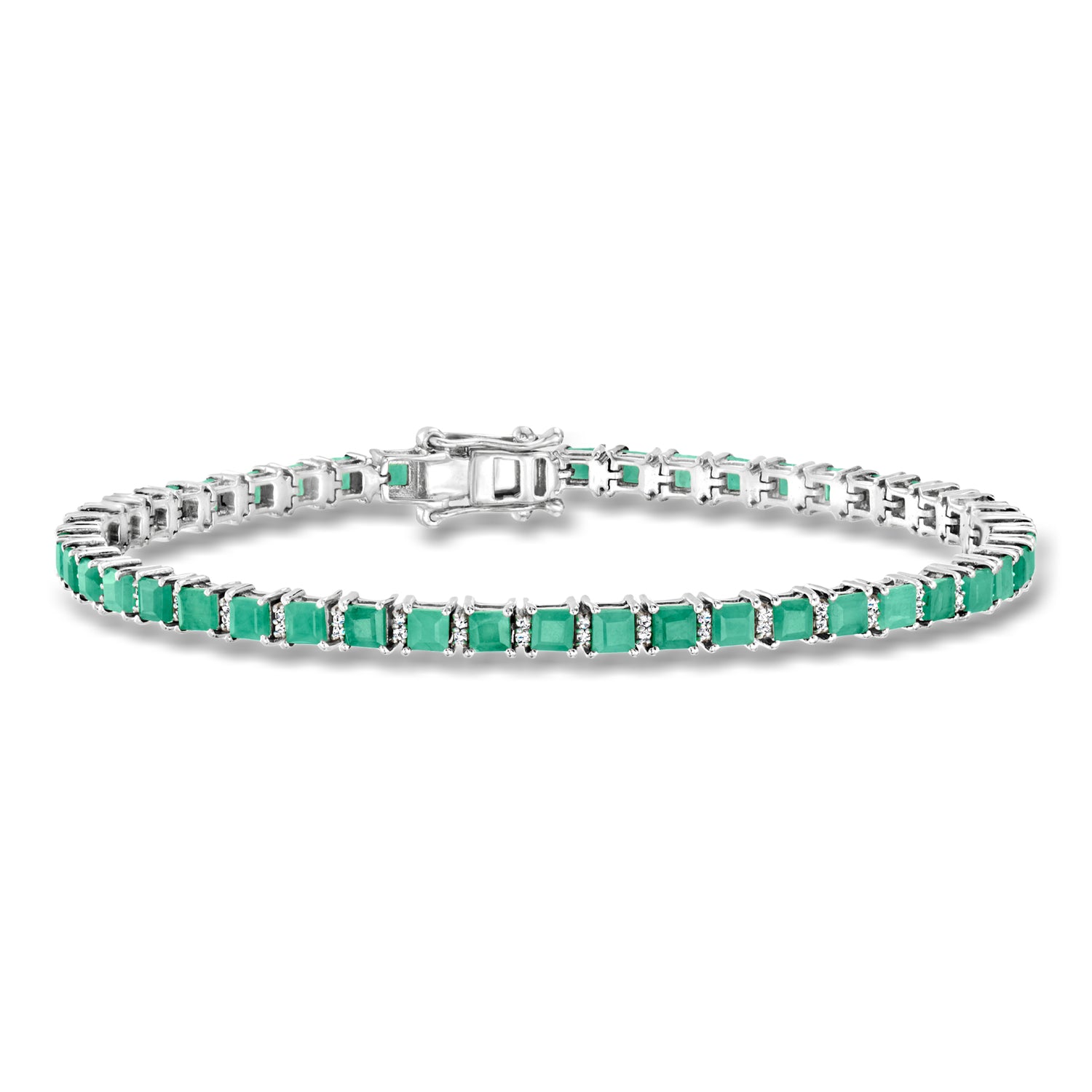5.50 ct. t.w. Emerald and .30 ct. t.w. Diamond Tennis Bracelet in Sterling Silver