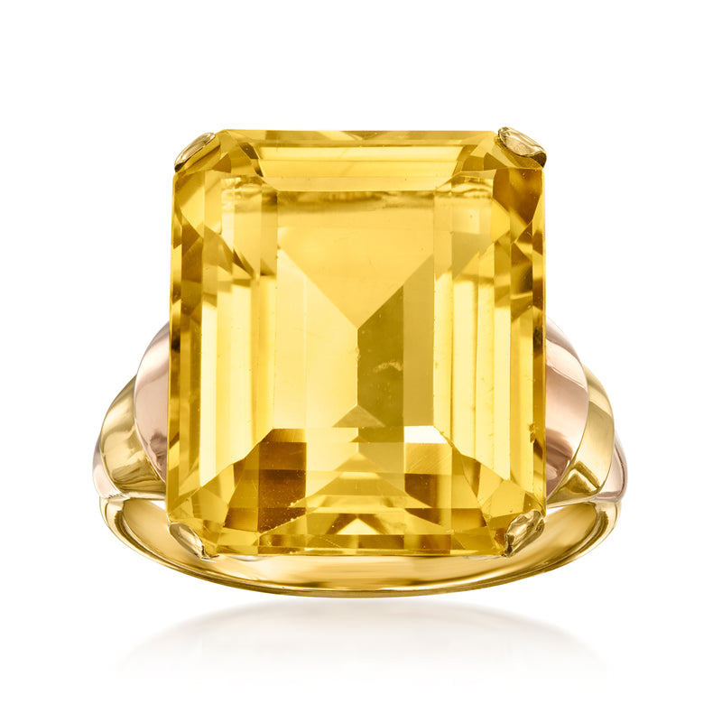 18k yellow gold ring with large rectangular citrine gemstone, prong-set