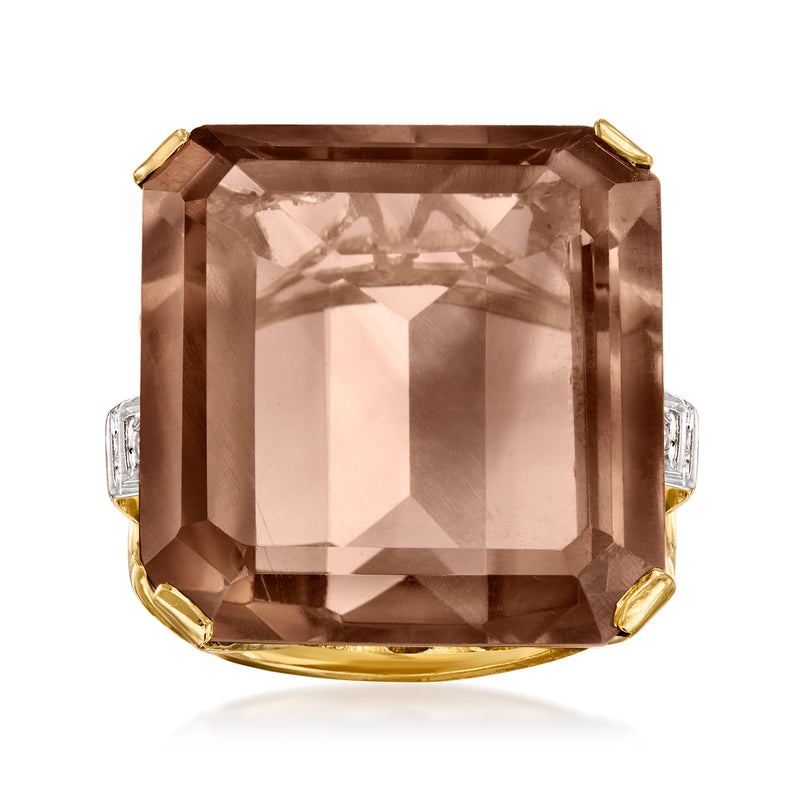 Smoky quartz square-cut ring with diamonds and yellow gold setting