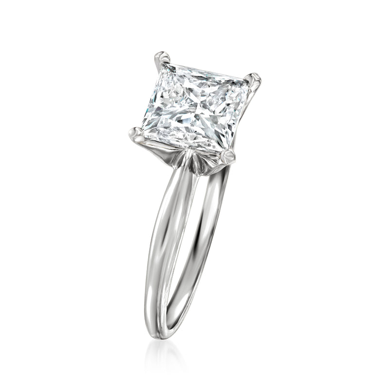 14kt white gold solitaire ring with princess-cut diamond, side view