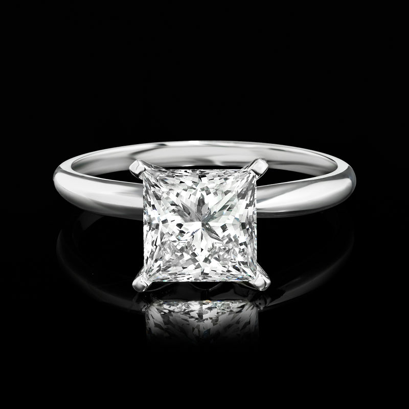 14kt white gold solitaire ring with princess-cut diamond, top view