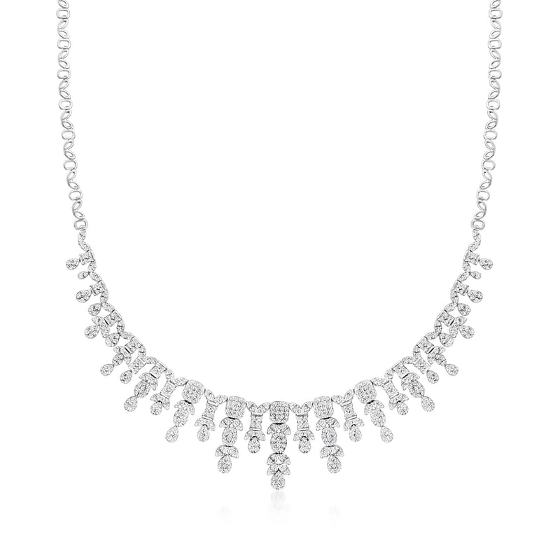 Sterling silver diamond fringe necklace with dangling teardrop-style diamond clusters