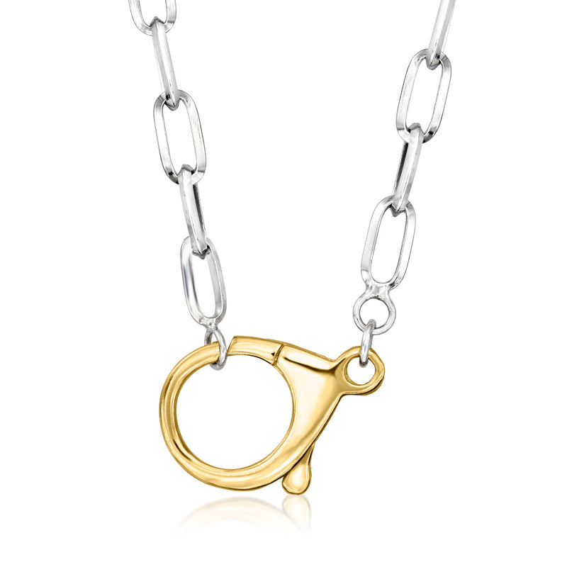 Paper-clip link necklace with gold over sterling lobster clasp and silver chain