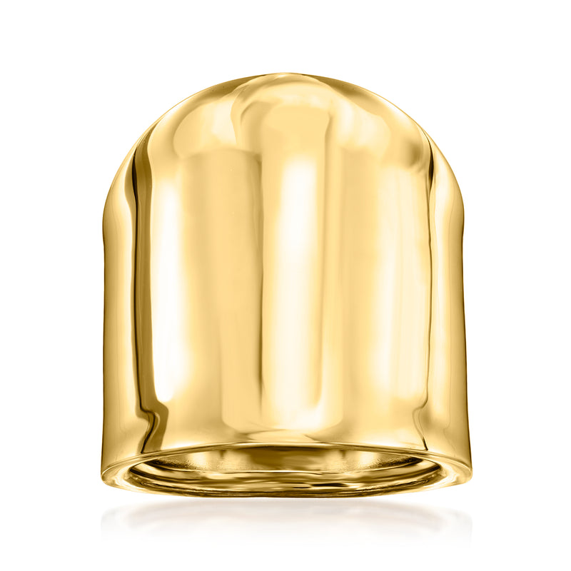 Wide yellow gold dome ring with smooth, high-polish mirror finish.