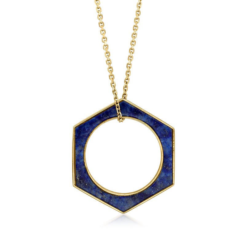 18kt yellow gold lapis blue geometric pendant necklace with chain