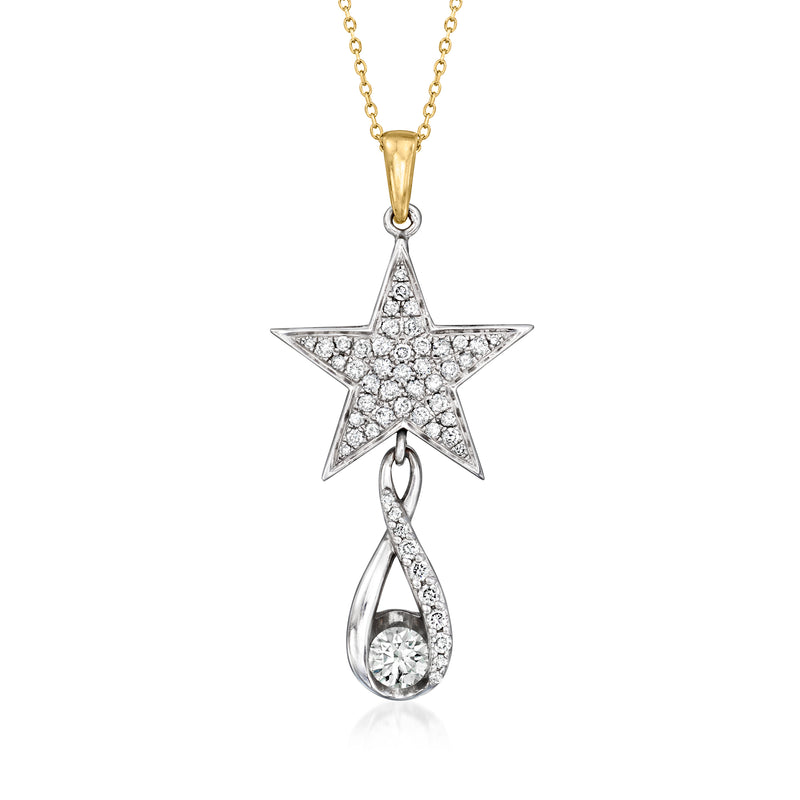 Vintage two-tone gold diamond star pendant necklace with teardrop drop
