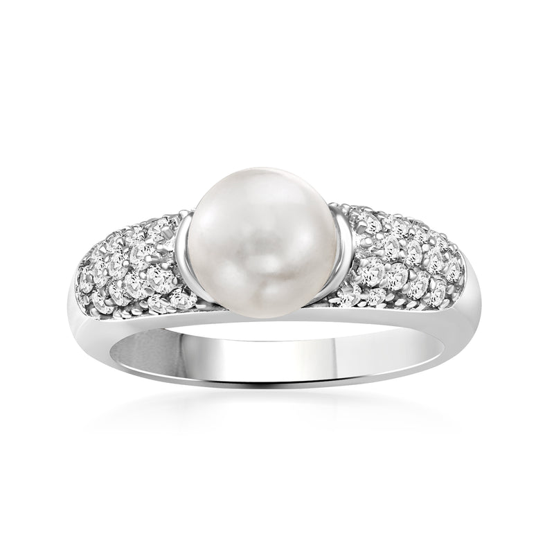 Cultured pearl and diamond ring in 14kt white gold