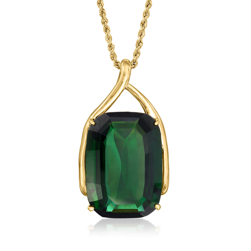18kt yellow gold pendant necklace with emerald-cut green tourmaline