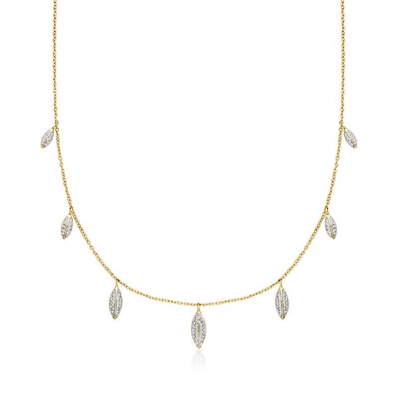 Gold over sterling necklace with marquise diamond drop stations along a fine chain