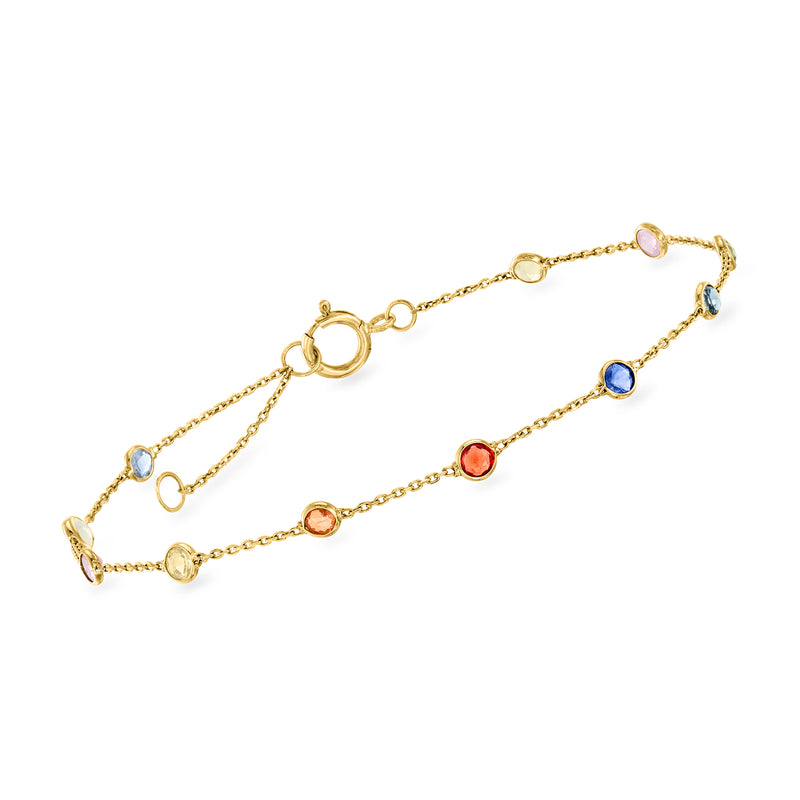 18kt yellow gold station bracelet with multicolored sapphire links and spring-ring clasp