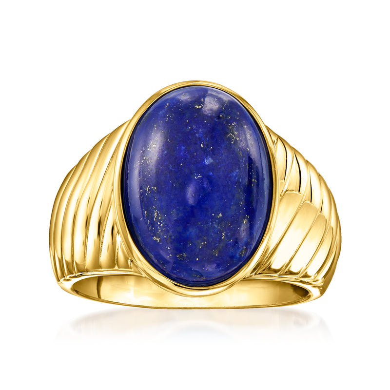 Oval lapis lazuli blue stone set in gold over sterling ring