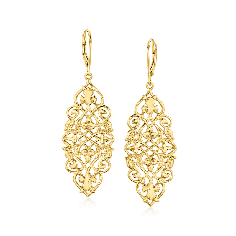 Gold over sterling filigree drop earrings with leverback closures