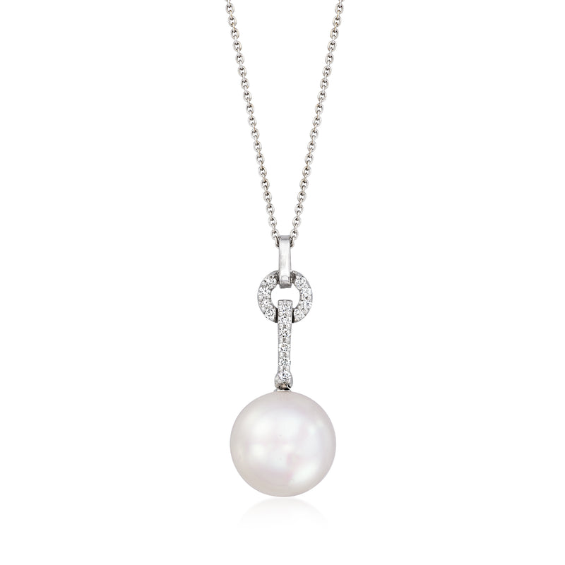 Cultured pearl and diamond pendant necklace with 18kt white gold chain