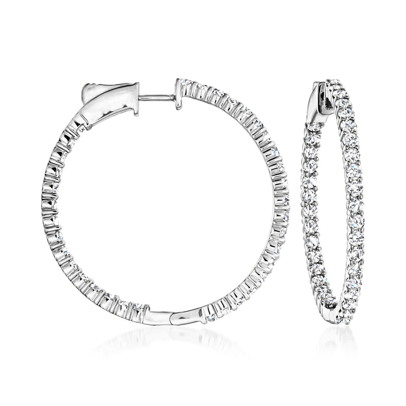 Diamond hoop earrings in 14kt white gold, full bezel pave, inside-out sparkle