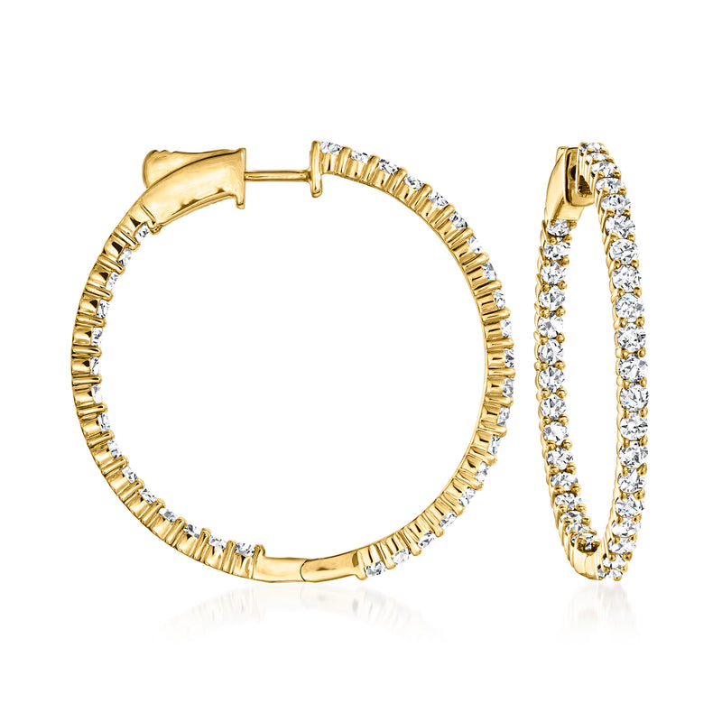 14kt yellow gold hoop earrings with inside-out diamond accents