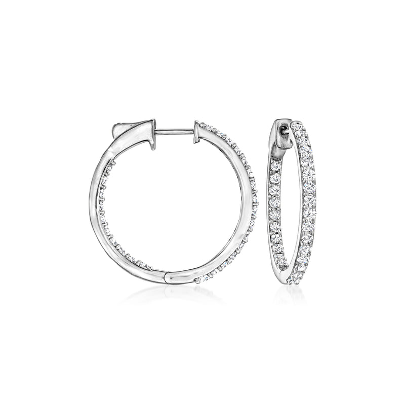 Sterling silver diamond inside-outside hoop earrings, shown front and side views