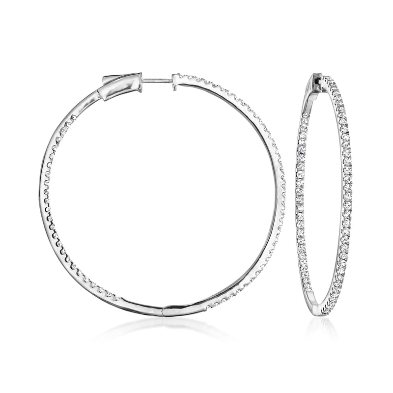 Sterling silver diamond hoop earrings with inside-out sparkle, round profile