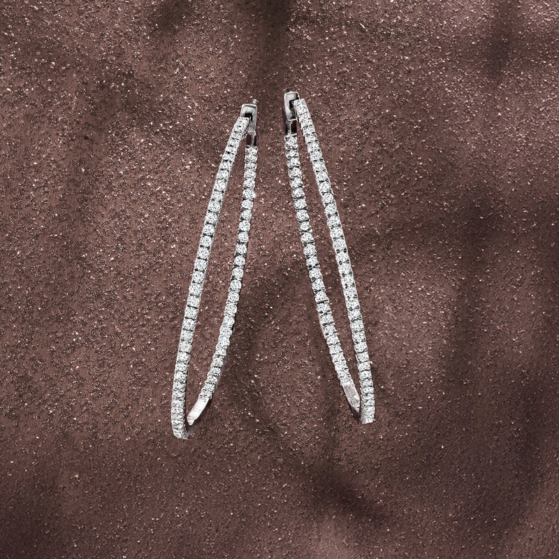 Sterling silver diamond inside-outside hoop earrings