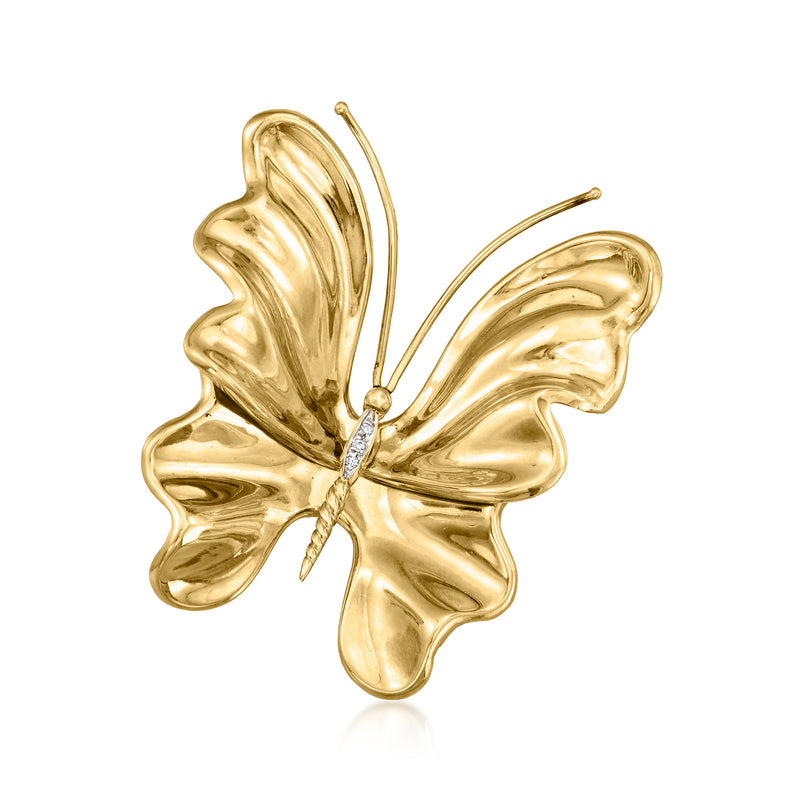 Vintage 18kt yellow gold butterfly pin with diamond accents