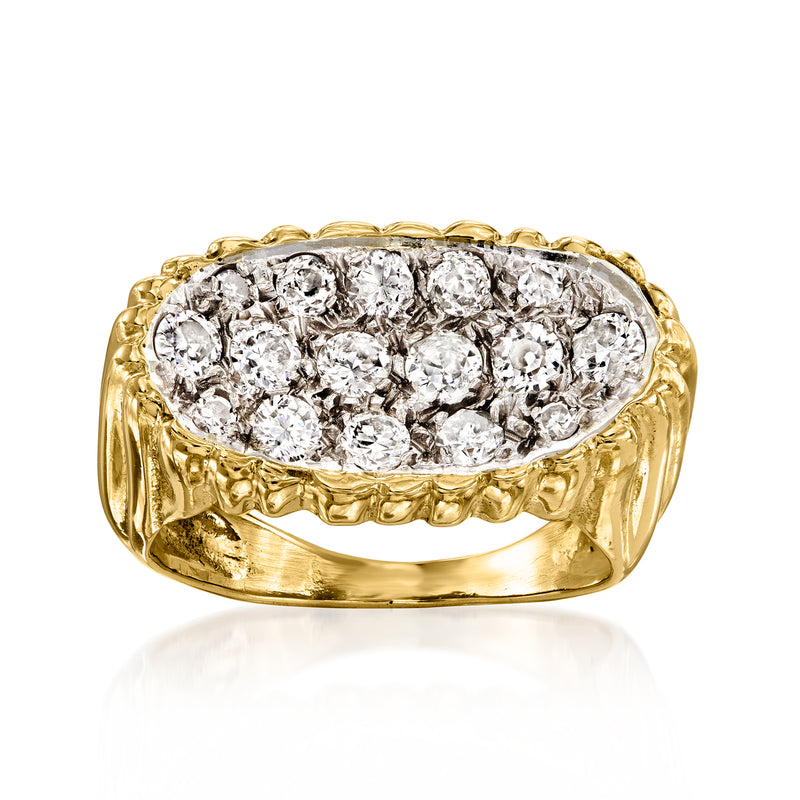 14kt yellow gold diamond cluster fluted ring with oval setting, size 8