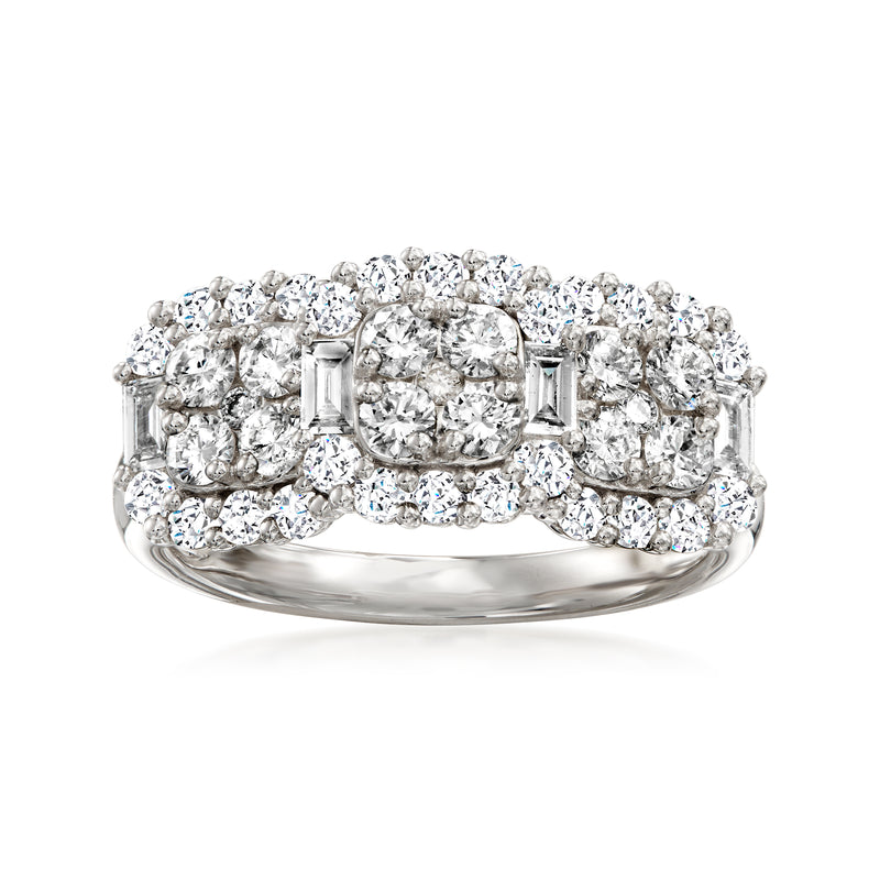 18kt white gold diamond cluster ring with round clear stones, vintage style setting