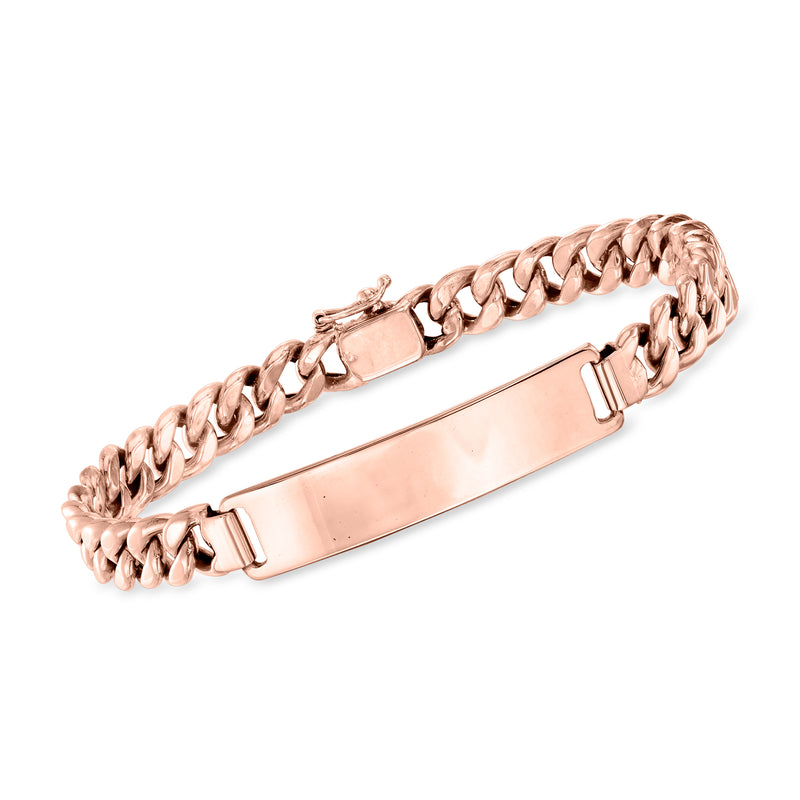 Vintage rose gold ID bracelet with chunky curb chain and rectangular engraving plate